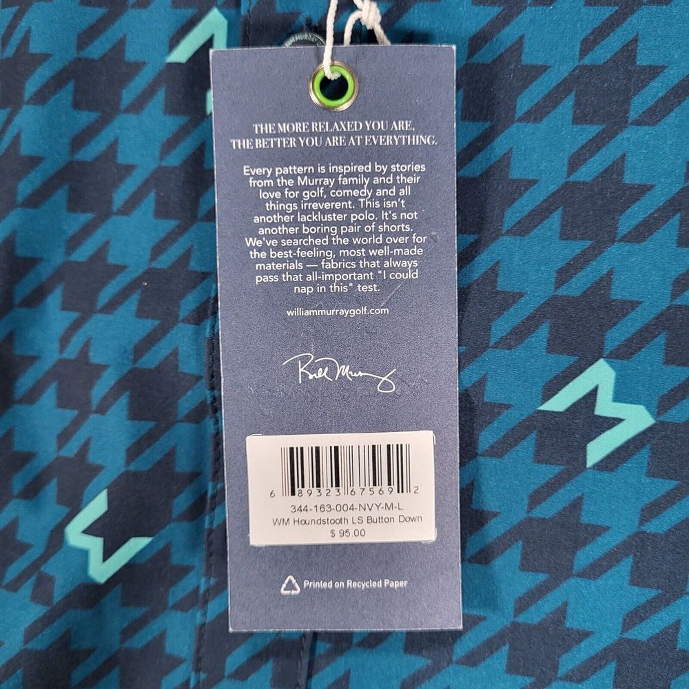 William Murray Houndstooth Long Sleeve Button Up‎ Shirt Mens Large Blue - Picture 4 of 9